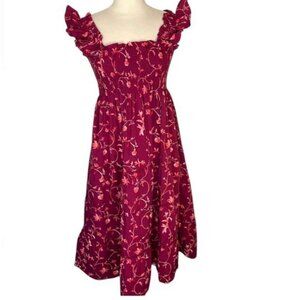Ellie Nap Burgundy Floral Dress, ruffle straps & elastic top Size L
